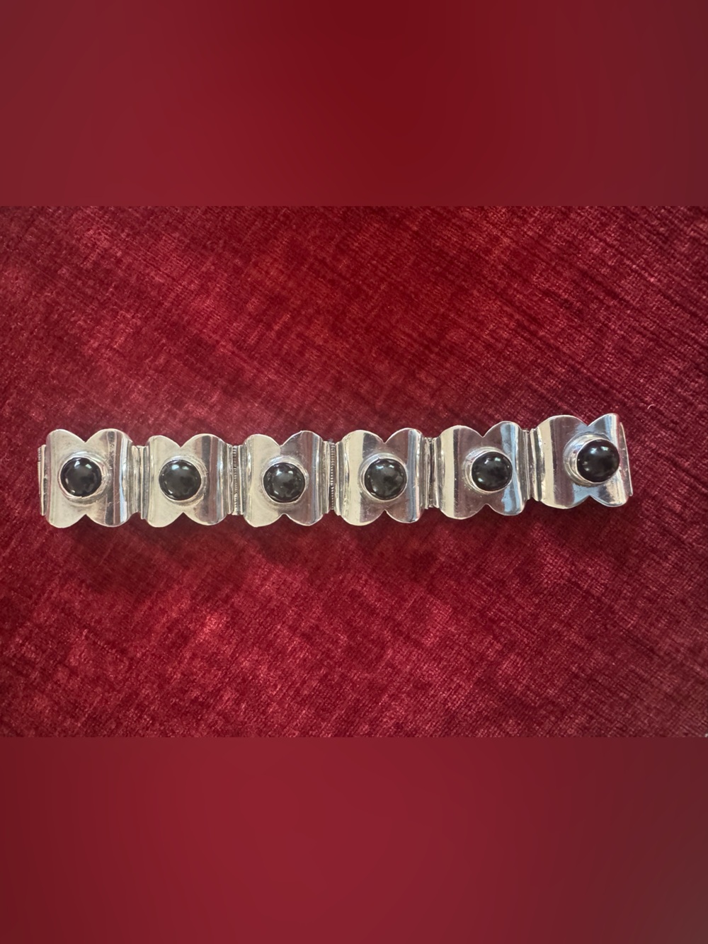 Vintage Handmade Mexican Sterling Silver Black Onyx Link Bracelet 65.99g 7”